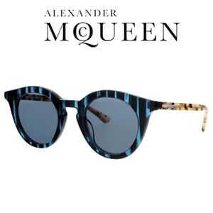 ALEXANDER MCQUEEN SUNGLASSES round frames black & blue + ivory tortoiseshell NIB